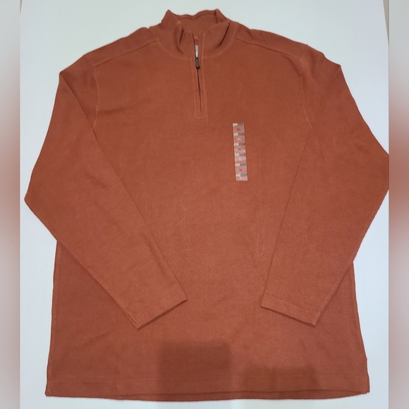 NWT JOSEPH ABBOUD Burnt Orange Ribbed Quarter Zip Pullover‎ Shirt - Size XL - Picture 1 of 15